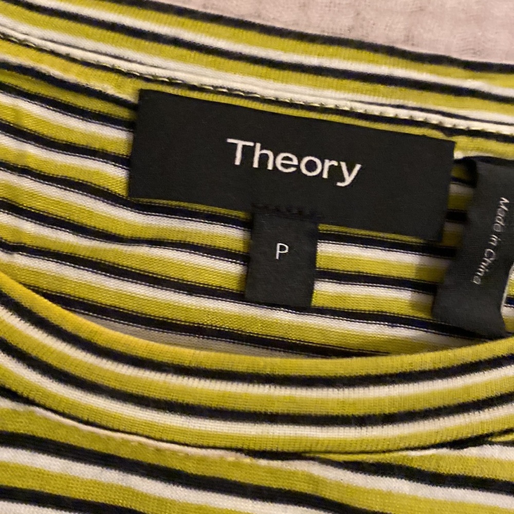 Theory Green and Black Striped Short Sleeve Top. Size P - Picture 3 of 6